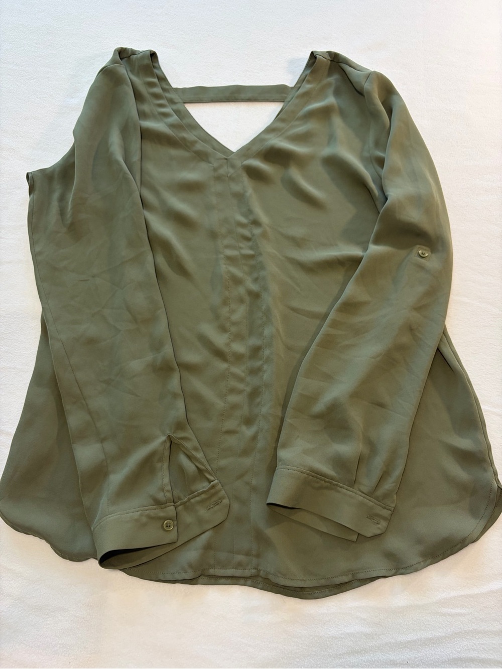 LOFT Olive Green V-Neck Long Sleeve Blouse